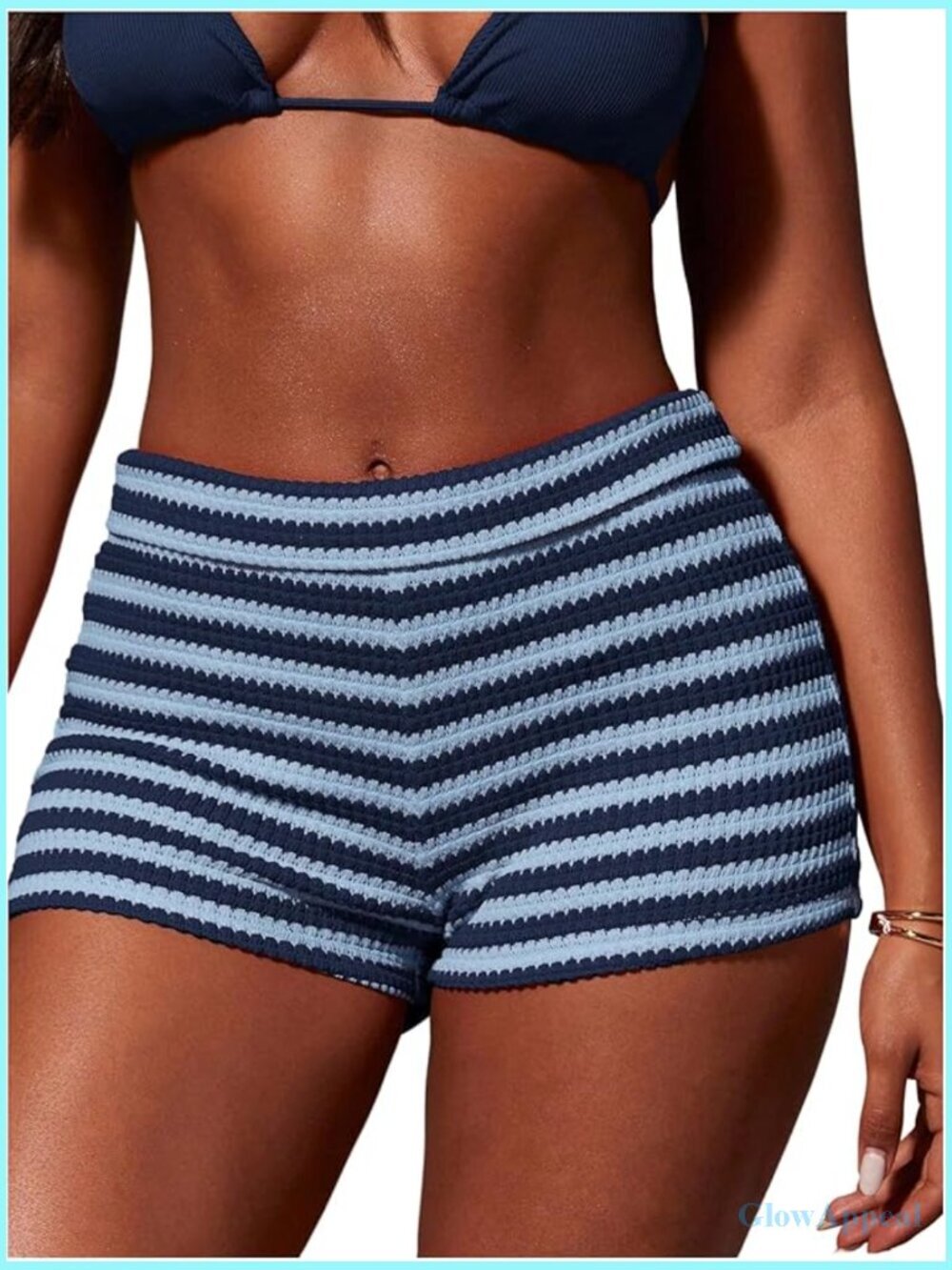 Striped Crochet Mini Shorts Y2k Knit Booty Beach Shorts